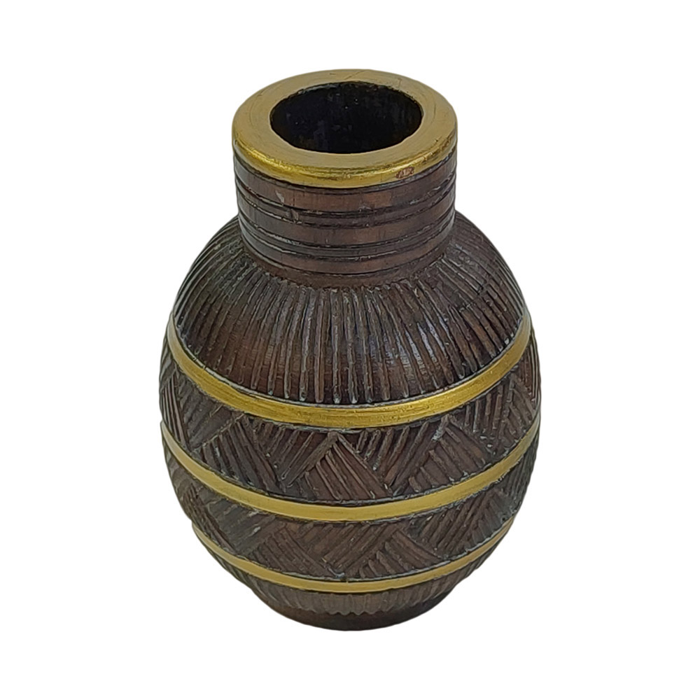 Wooden Vase Sculpture Brown Gol