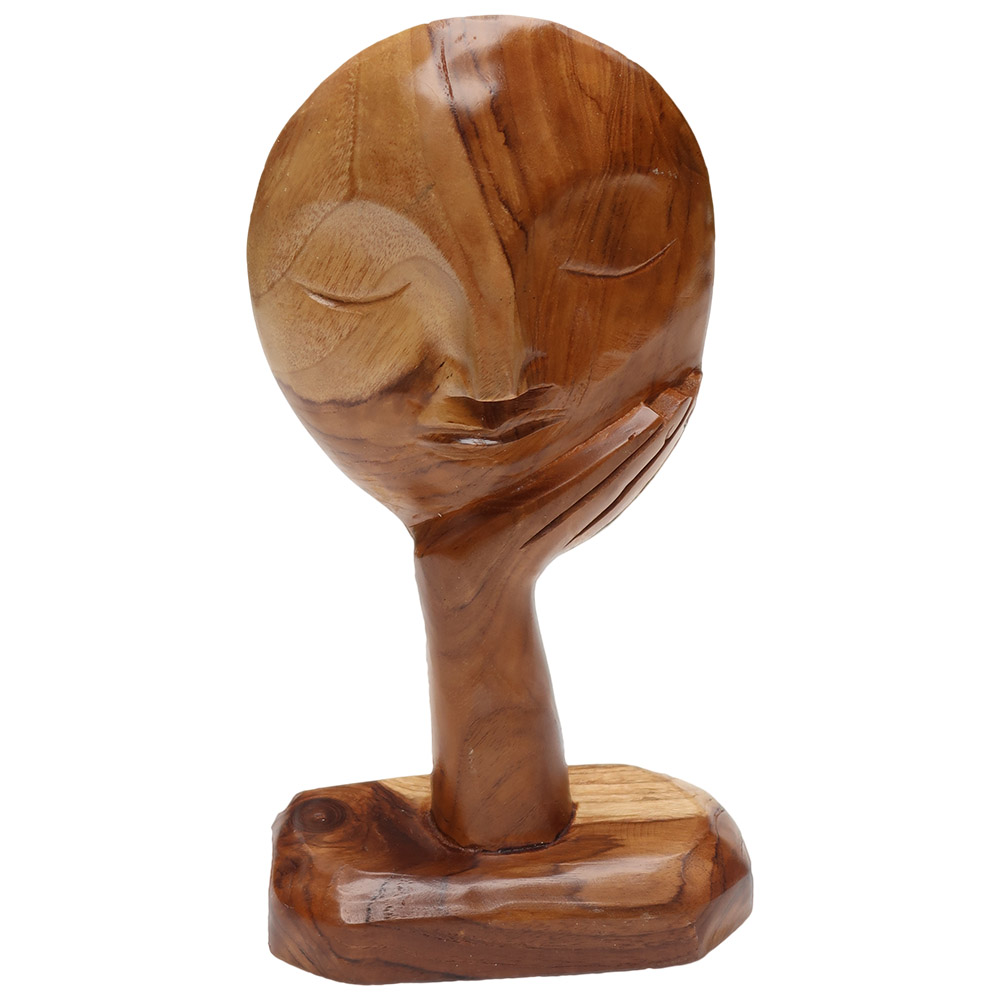 [20234029] Top Table Decor Teak Wood Mask On Hand Brown
