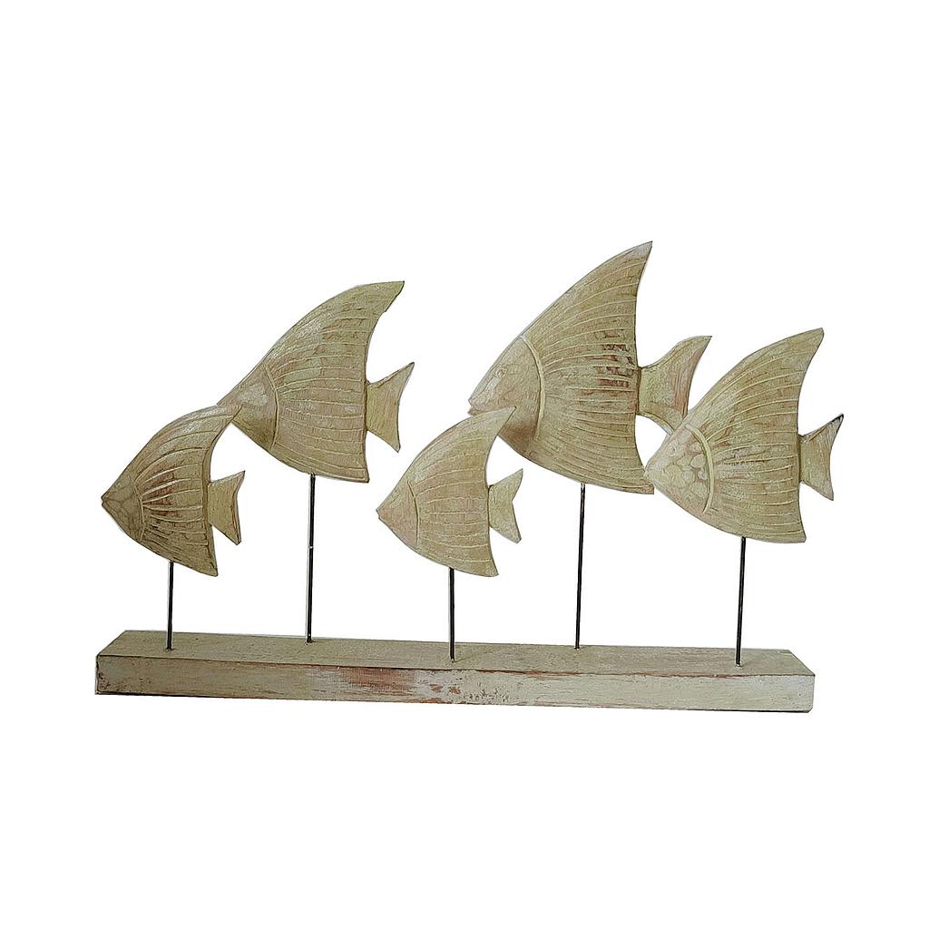 Wooden 5 Fish On Stand White