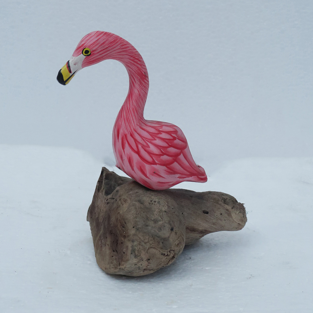 Decorative Wooden Pelican Red On Wood Base