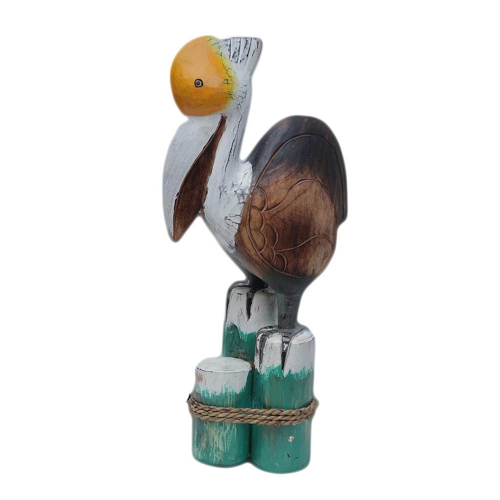Decorative Wooden Pelican On Wood Base