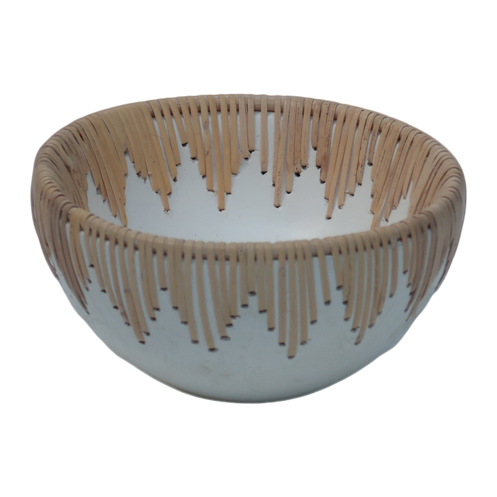 Top Table Decor Wooden Rattan Bowl White