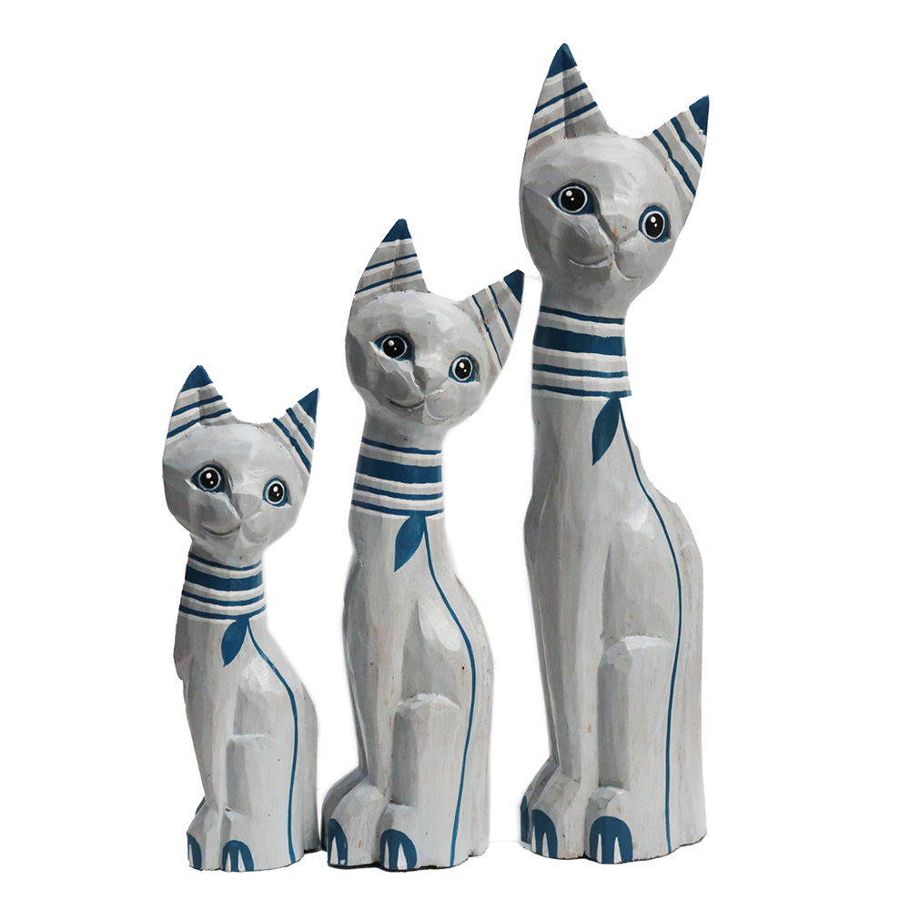 Decorative Wooden Animal Standing Cat Grey Wash