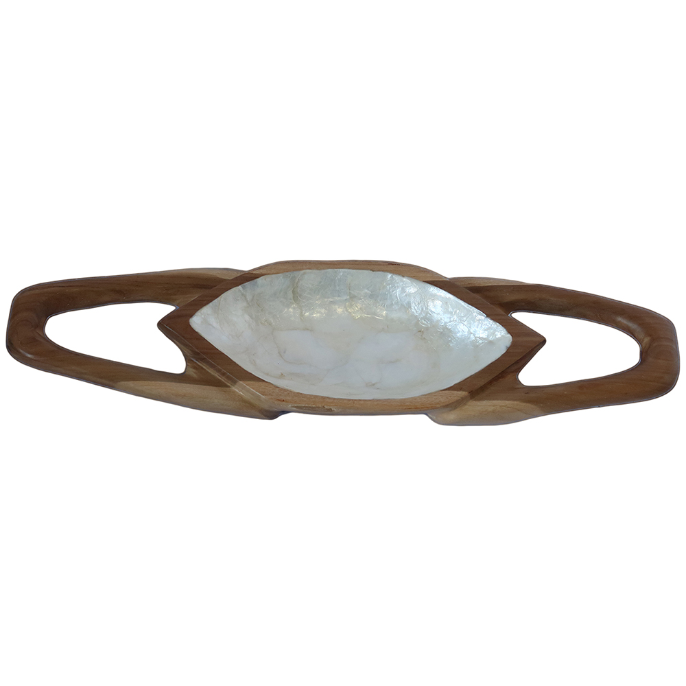 Top Table Decor Wooden Cafiz Boat Bowl With Handle Antique White