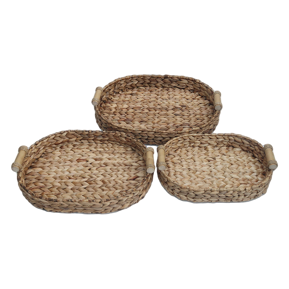 Top Table Decor Water Hyacinth Oval Tray With Handle