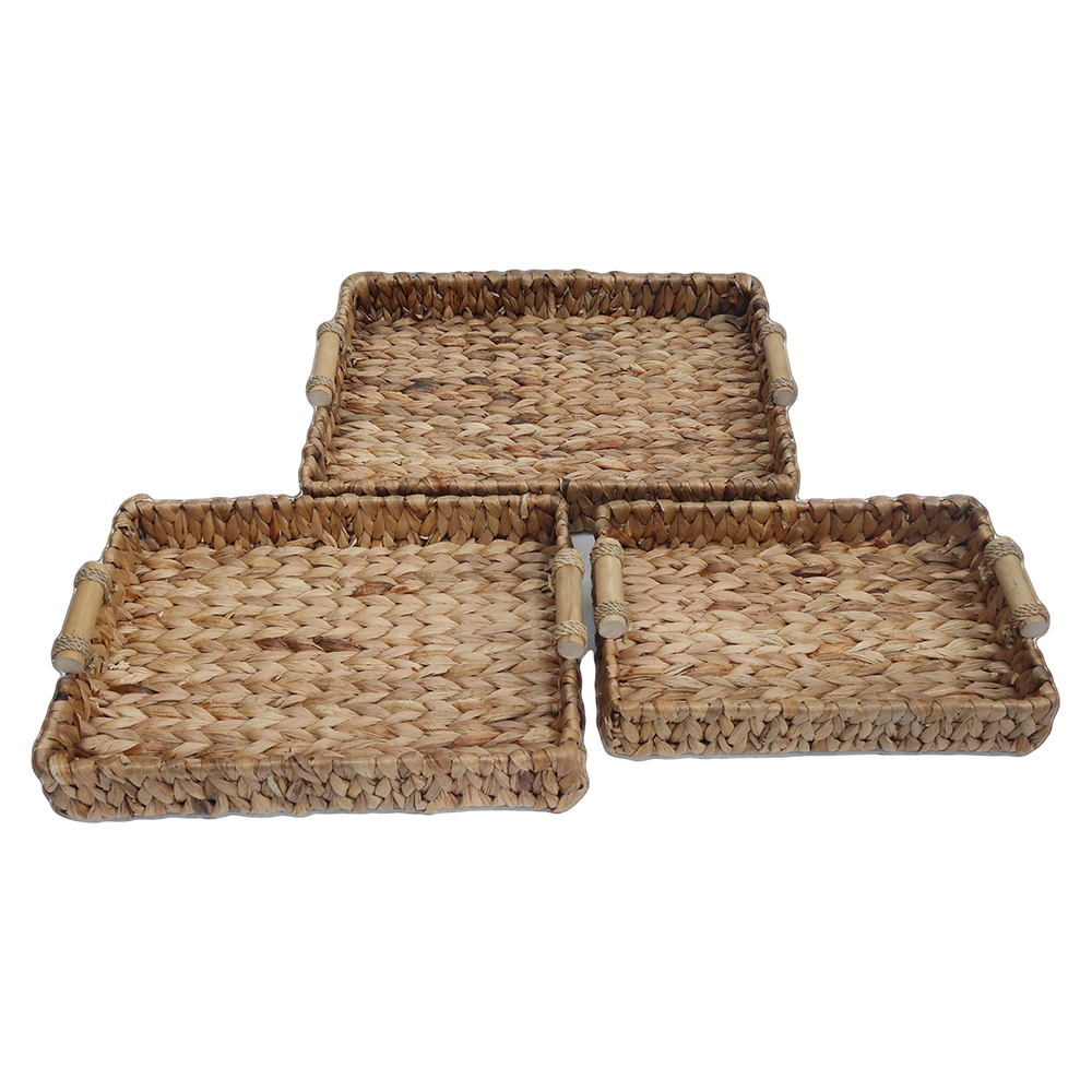 Top Table Decor Water Hyacinth Rectangular Tray Antique
