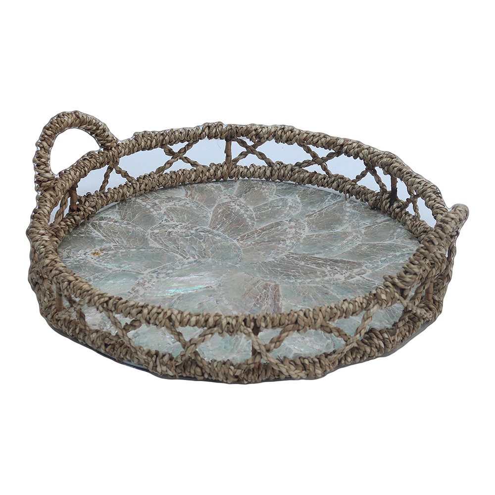 Top Table Decor Seagrass Cfiz Basket With Handle Antique Silver