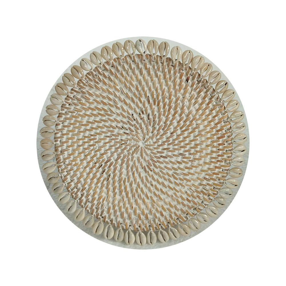Top Table Decor Rattan Shell Round Tray