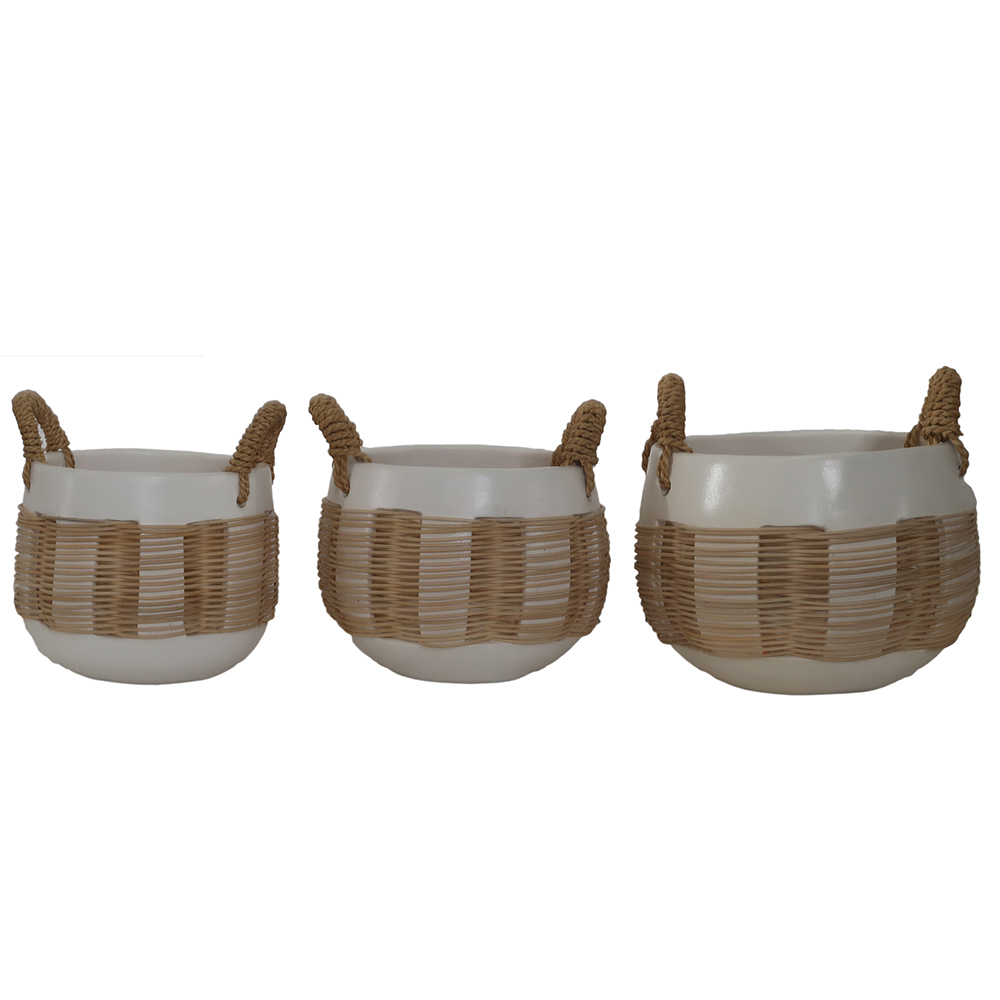 Top Table Decor Clay Rattan Terracotta Bowl With Handle