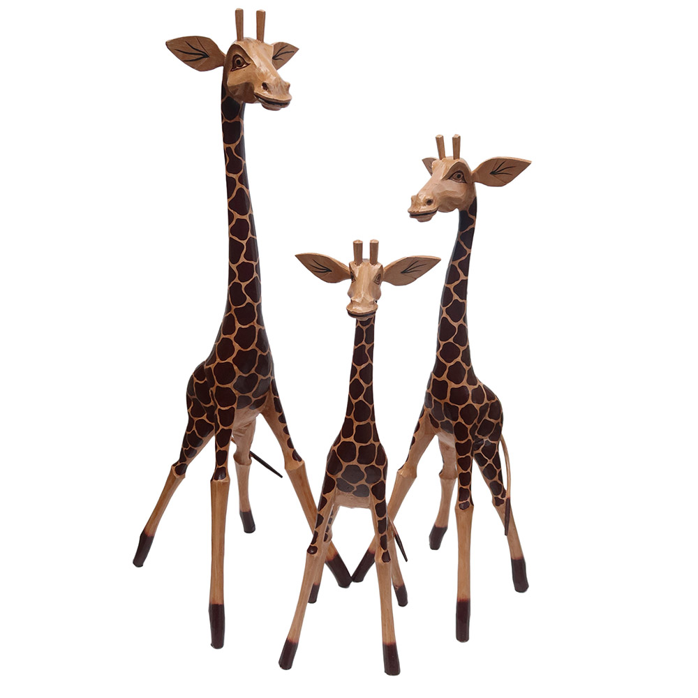 [20236416-2] Decorative Albizia Wood Animal Tracking Giraffe