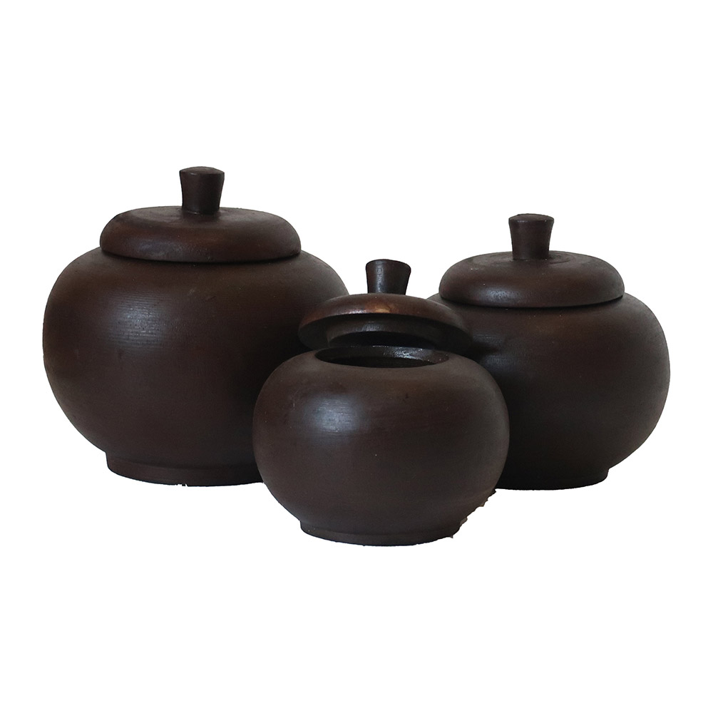 Decorative On Table Or Floor Albazia Wood Vase With Lid Dark Brown