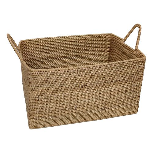 Decorative Rattan Basket With Handle Mediu Antique