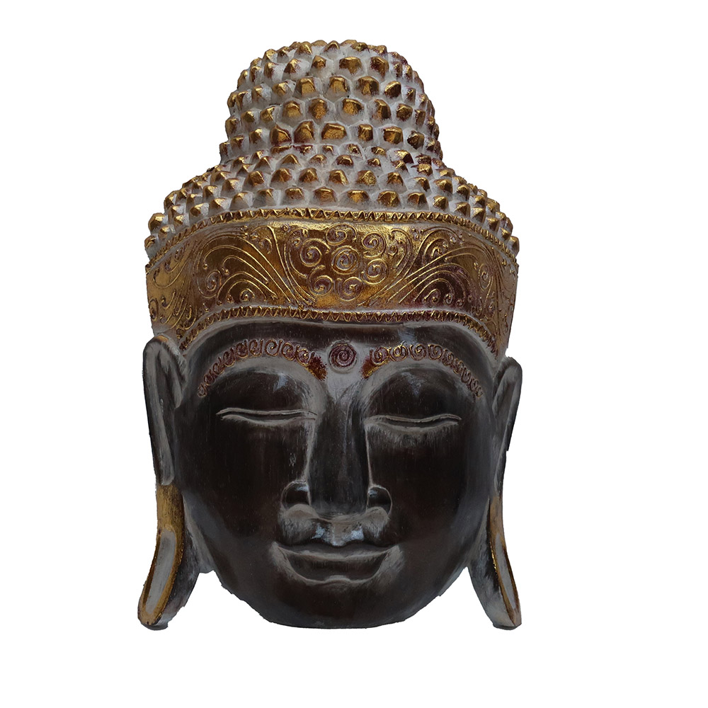 [20236698] Wall Decor Albazia Wood Budha Mask Brown Gold