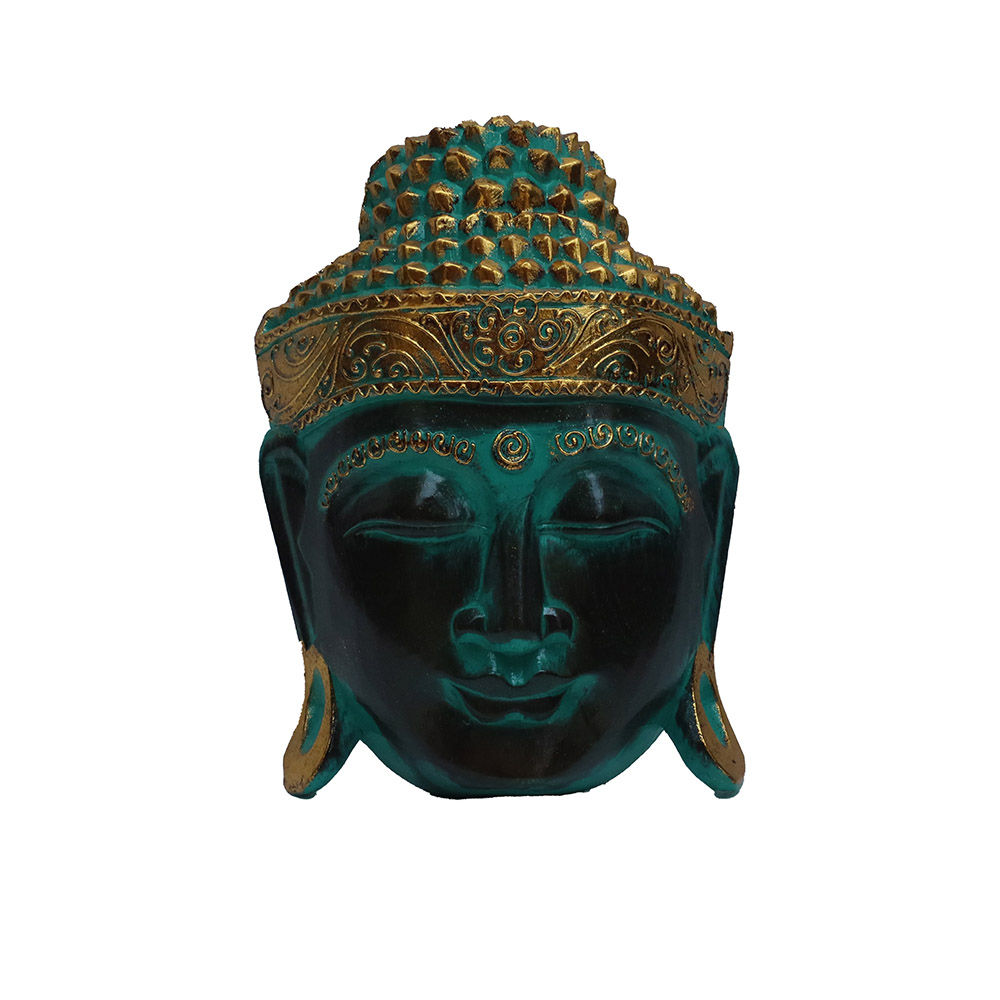 [20236697] Wall Decor Albazia Wood Budha Mask Green Gold