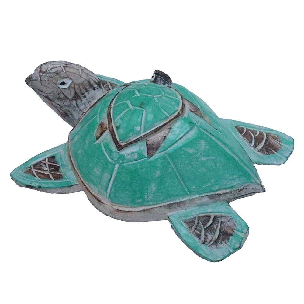 Decorative Albazia Wood Animal Turtle Green Antique