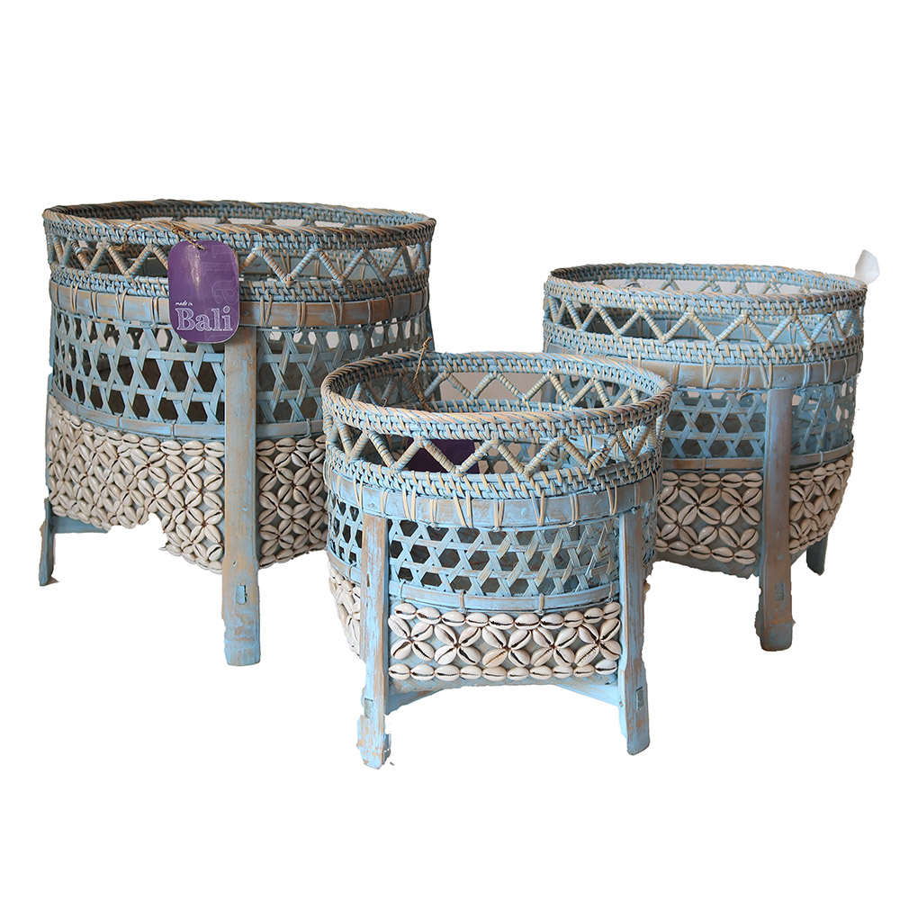 Decorative / Basket Bamboo Shell Basket Blue White