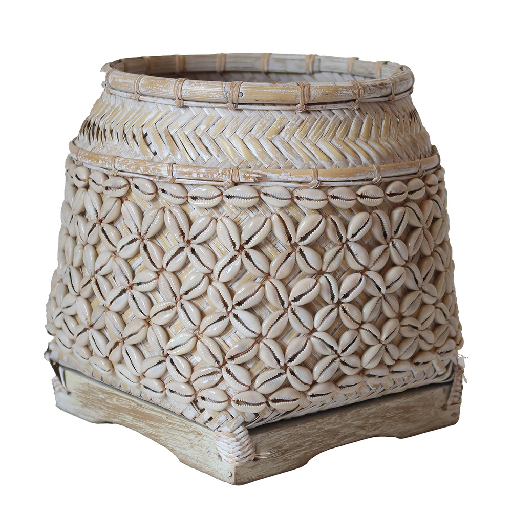 Decorative / Basket Bamboo Shell Basket White Wash Antique