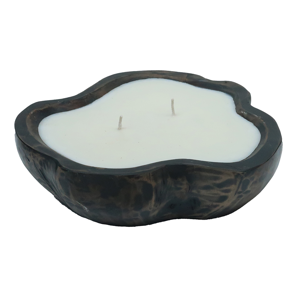 Decorative / Candle Teak Wood  Blsck Wash White