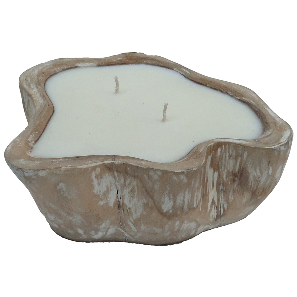 Decorative / Candle Teak Wood Abstract White Wash