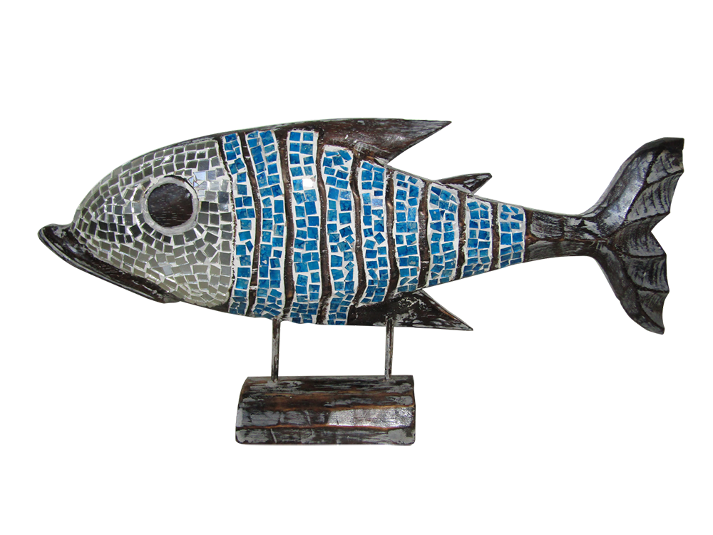 Wooden Fish with Mosaic on Stick Material
