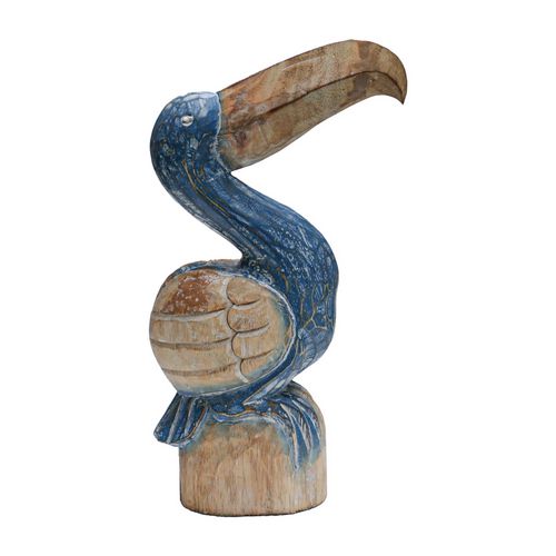 Decorative Albizia Wood Animal Bird Pelican Blue Brown