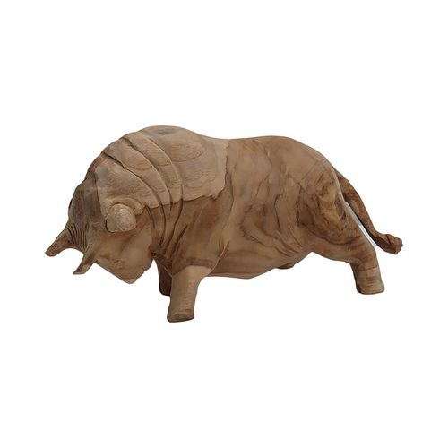 Decorative Teak Wood Cow Angry Natural