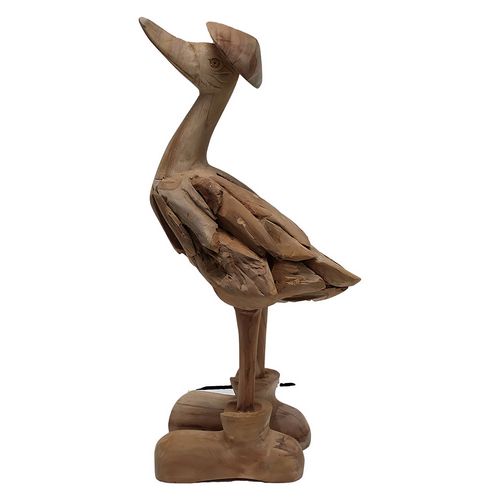 [20233341] Decorative Teak Wood Standing Duck With Hat Natural