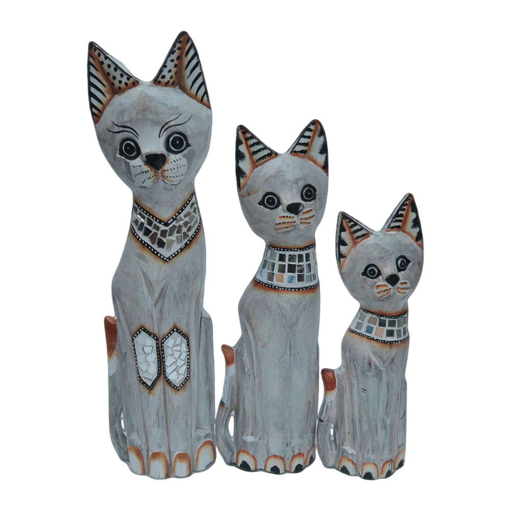 Decorative Albazia Wood Glass Animal Cat